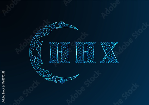 Low poly letter logo HHX design. HHX letter logo low poly vector design on blue color gradient background. HHX logo low poly design