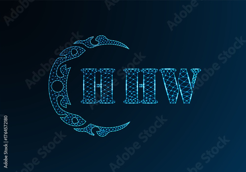 Low poly letter logo HHW design. HHW letter logo low poly vector design on blue color gradient background. HHW logo low poly design