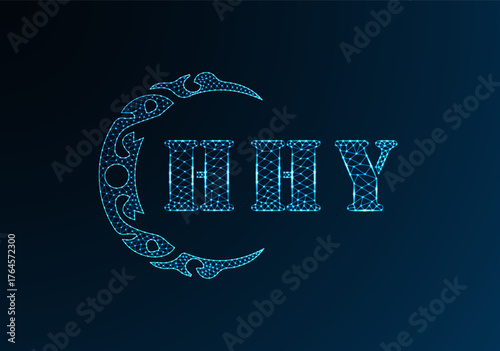 Low poly letter logo HHY design. HHY letter logo low poly vector design on blue color gradient background. HHY logo low poly design