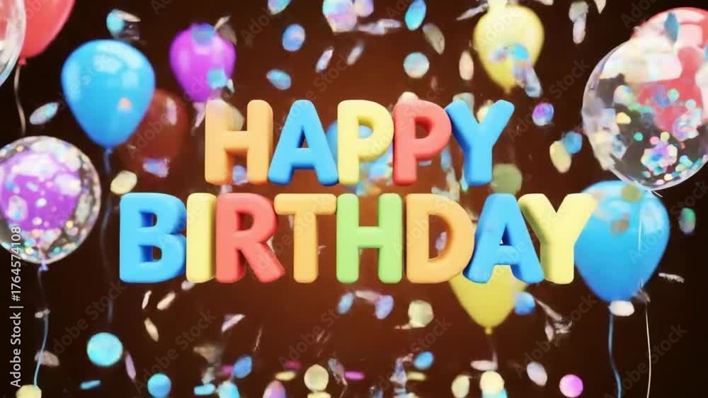 Vibrant Animated Happy Birthday Celebration with Floating Balloons and Falling Confetti.