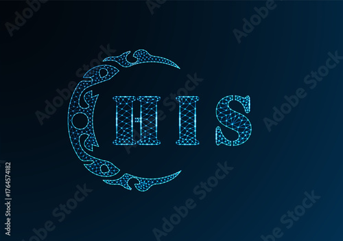 Low poly letter logo HIS design. HIS letter logo low poly vector design on blue color gradient background. HIS logo low poly design
