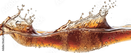 Fizzy cola or dark soda liquid wave and splash isolated on white background