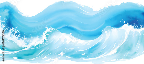 Abstract blue water wave vector illustration against a cold winter sky and foggy mountain landscape
