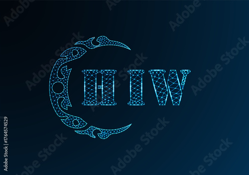 Low poly letter logo HIW design. HIW letter logo low poly vector design on blue color gradient background. HIW logo low poly design