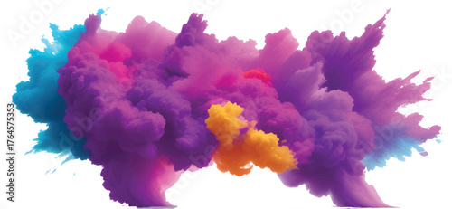 An abstract watercolor background with colorful ink splashes depicts a bright, fluffy cumulus cloudscape in the summer sky