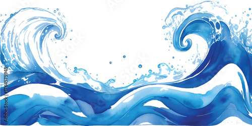 Blue flowing liquid wave splash vector illustration with abstract light swirl pattern