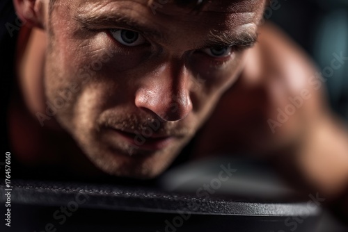 Focused male face in intens...