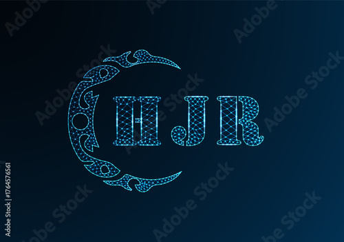 Low poly letter logo HJR design. HJR letter logo low poly vector design on blue color gradient background. HJR logo low poly design