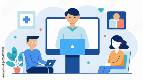 A virtual waiting room design featuring interactive features such as educational health videos and articles while patients wait for their appointments.