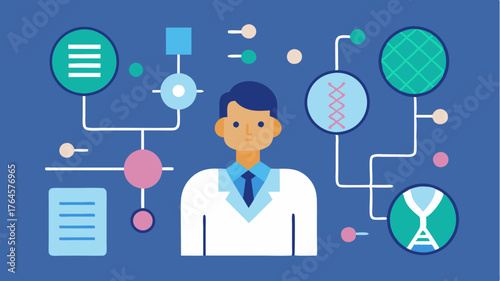 A personalized healthcare approach using genetic data to tailor medical treatments depicted with digital interfaces and genome sequencing technology.