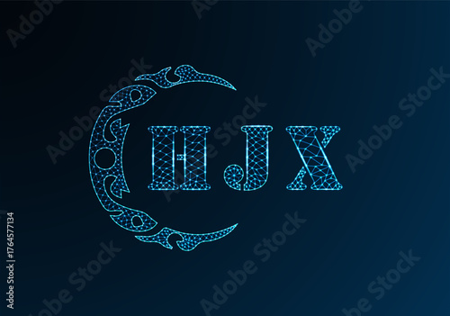 Low poly letter logo HJX design. HJX letter logo low poly vector design on blue color gradient background. HJX logo low poly design