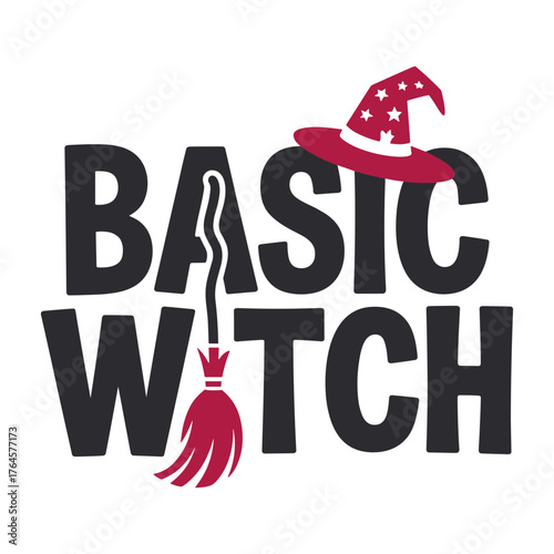 Embrace your inner magic with this playful 'Basic Witch' design featuring a whimsical hat and broomstick perfect for Halloween fun and witchy vibes