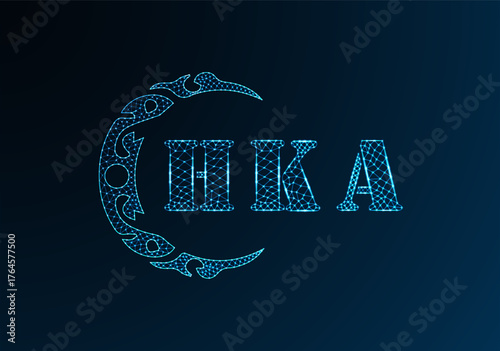 Low poly letter logo HKA design. HKA letter logo low poly vector design on blue color gradient background. HKA logo low poly design