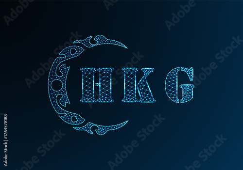 Low poly letter logo HKG design. HKG letter logo low poly vector design on blue color gradient background. HKG logo low poly design