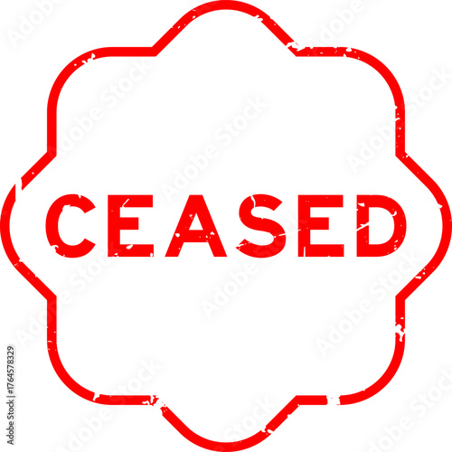Grunge red ceased word rubber seal stamp on white background