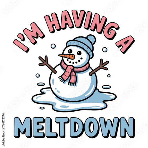 Humorous Melting Snowman Cartoon Design for Winter Holiday Fun and Seasonal Projects, Expressing a Playful Meltdown for a Unique and Quirky Take on Winter