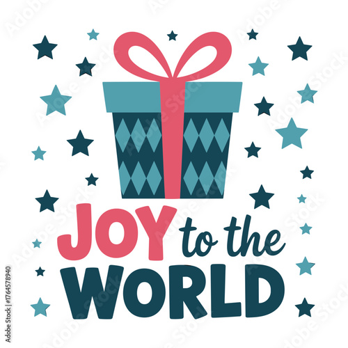 Festive Joy to the World Gift Illustration: Celebrate the Holiday Season with this Cheerful Design, Perfect for Spreading Christmas Cheer and Holiday Joy