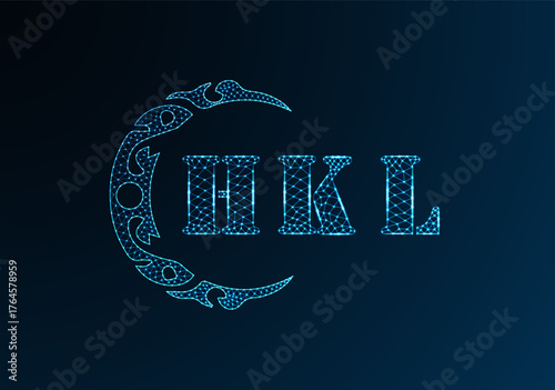 Low poly letter logo HKL design. HKL letter logo low poly vector design on blue color gradient background. HKL logo low poly design