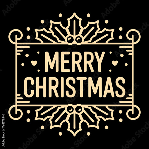 Elegant Merry Christmas Greeting with Holly, Perfect for Holiday Cards and Festive Designs, originally created as a scalable vector graphic