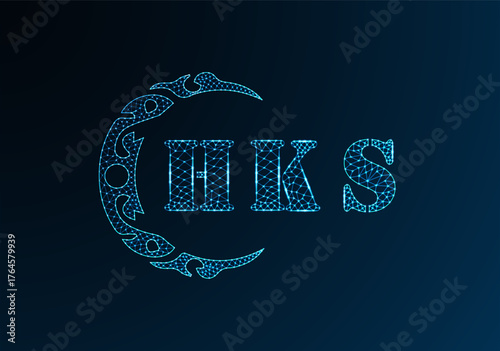 Low poly letter logo HKS design. HKS letter logo low poly vector design on blue color gradient background. HKS logo low poly design