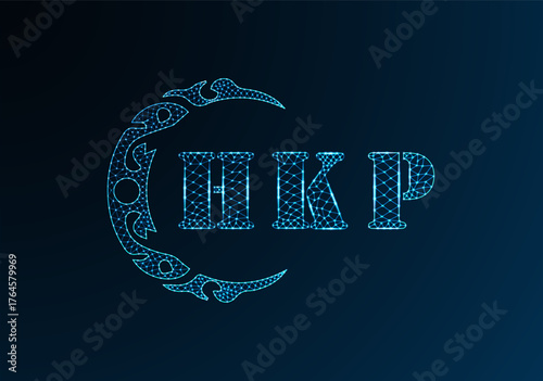 Low poly letter logo HKP design. HKP letter logo low poly vector design on blue color gradient background. HKP logo low poly design