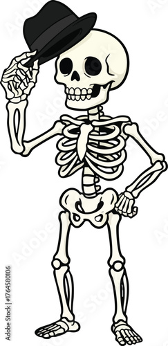 skeleton character tipping its hat