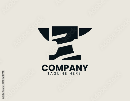 Iron forge anvil forming letter F shape in bold industrial vector logo design illustration