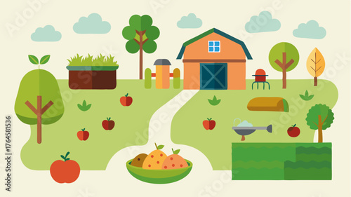 An organic farm practicing permaculture showcasing crop rotation composting and integrated pest management to promote sustainable agriculture.