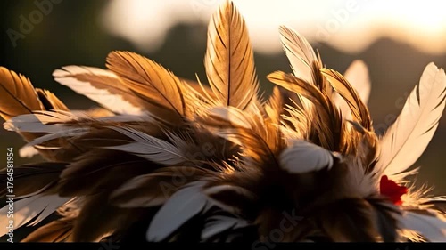 Golden Sunlight Illuminates Detailed Feathers in a Close-Up Video Shot