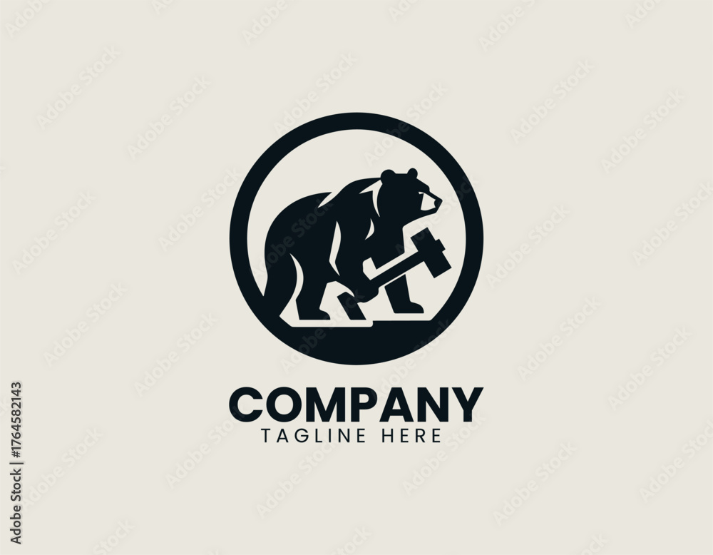 Obraz premium Strong black bear symbolizing iron blacksmith power in bold vintage vector logo design illustration