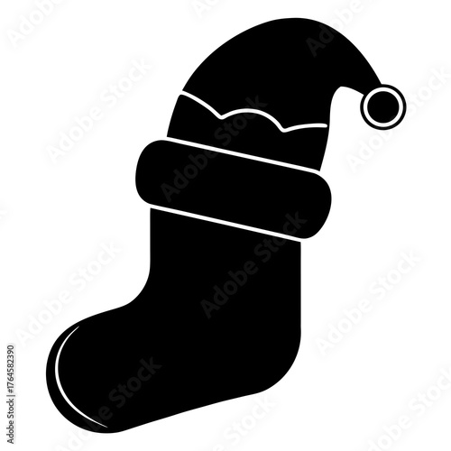 Santa Hat on Christmas Stocking Silhouette