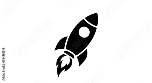 Black Rocket Ship Icon Launching into Space.