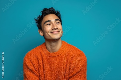 Smiling person in an orange...