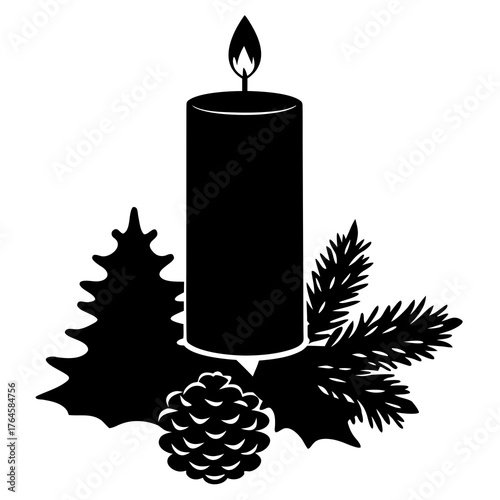 Christmas Candle and Pine Cone Silhouette Composition