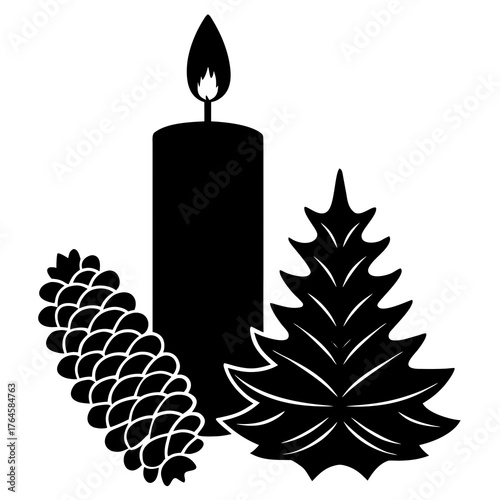 Christmas Candle and Pine Cone Silhouette Composition