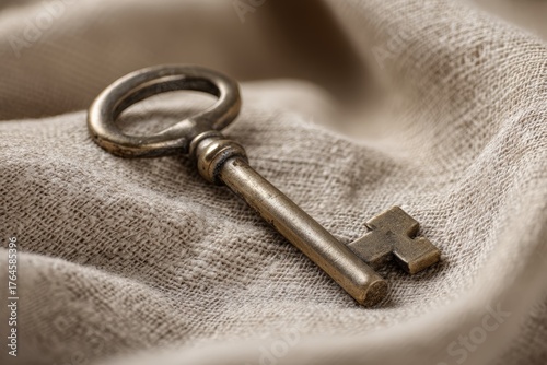 Antique metal key with a ro...