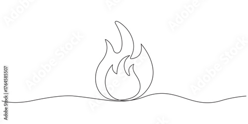 Fire icon one line art vector illustration,2