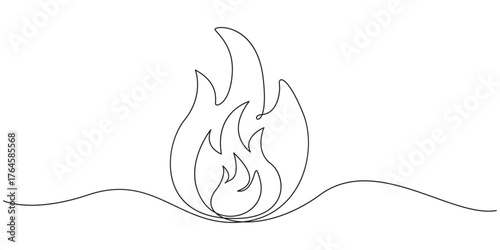 Fire icon one line art vector illustration,2