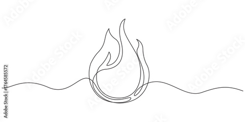 Fire icon one line art vector illustration,2