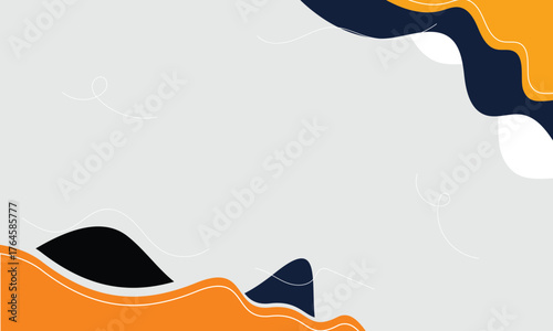 Orange & Navy Fluid Cutout — Modern Abstract Background. Bold orange and deep navy paper-cut waves frame a light grey center with generous copy space for clean, versatile layouts