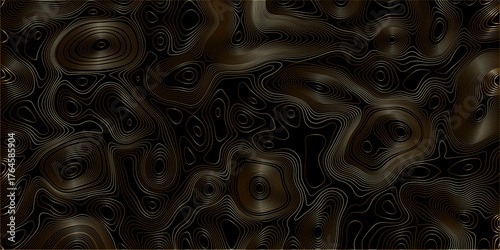 An abstract fractal design of swirling golden light topographic contours map background. Vector geographic contour map. topographic contours map background. Vector geographic contour map. 