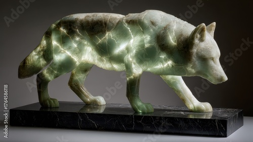 Sculpture of a wolf in tran...