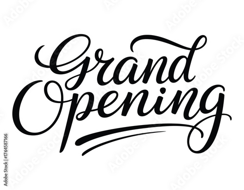Elegant black calligraphy script announcing grand opening event celebration