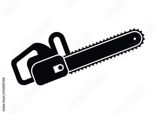 Black silhouette of a powerful chainsaw with a sharp cutting chain and handles