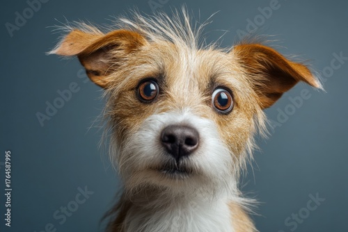 Brown and white dog with ex...