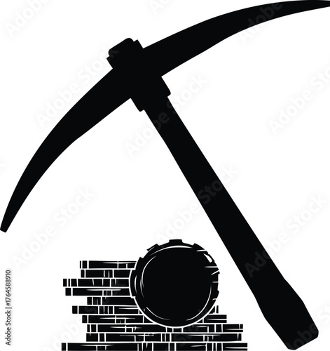 Mining cryptocurrency bitcoin pickaxe digital currency blockchain finance investment crypto wealth concept