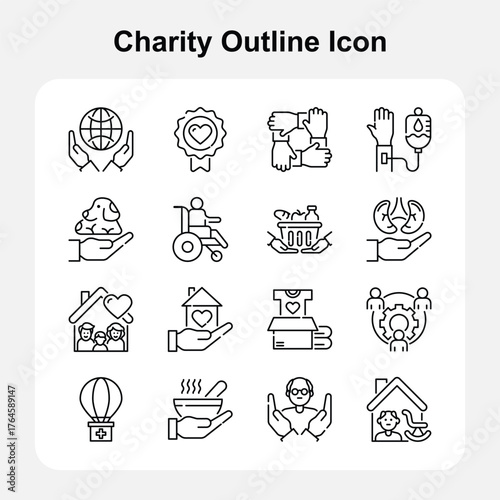 Donation, Kindness, and Social Responsibility Outline Icons – Set 2