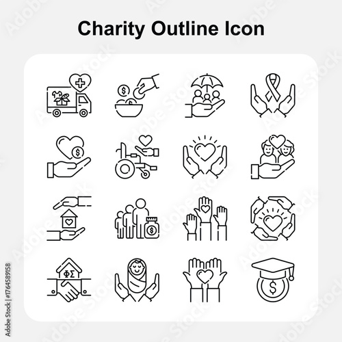Community Support and Humanitarian Aid Outline Icons – Set 1