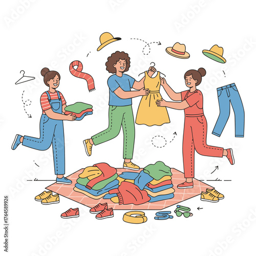 Clothing Swap and Upcycling Vector Illustration