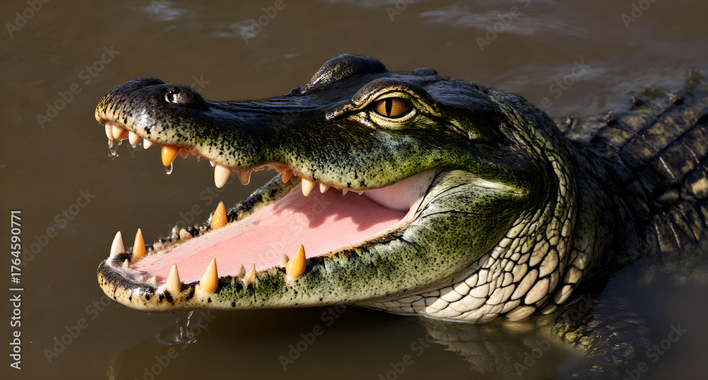 Obraz premium Alligator Close-Up in Murky Water